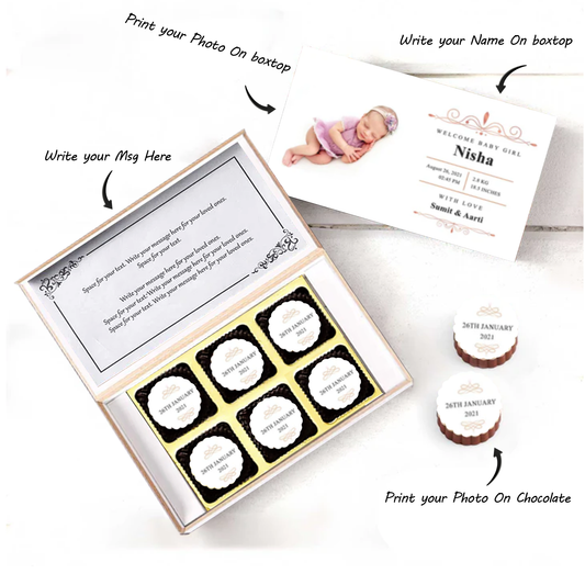 Black elegant photo collage baby announcement printed chocolates