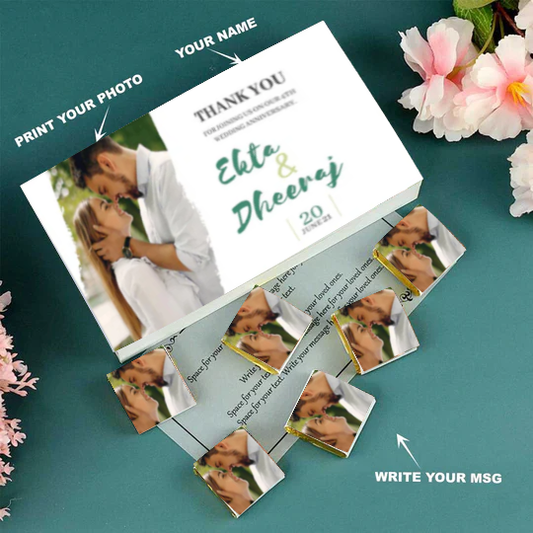 Geometric design anniversary return gift printed chocolates