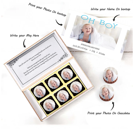 Blue floral design printed chocolates baby announcement