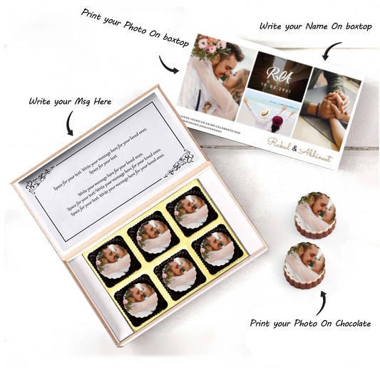 White elegant Box Personalised wrapped chocolates Anniversary Invite