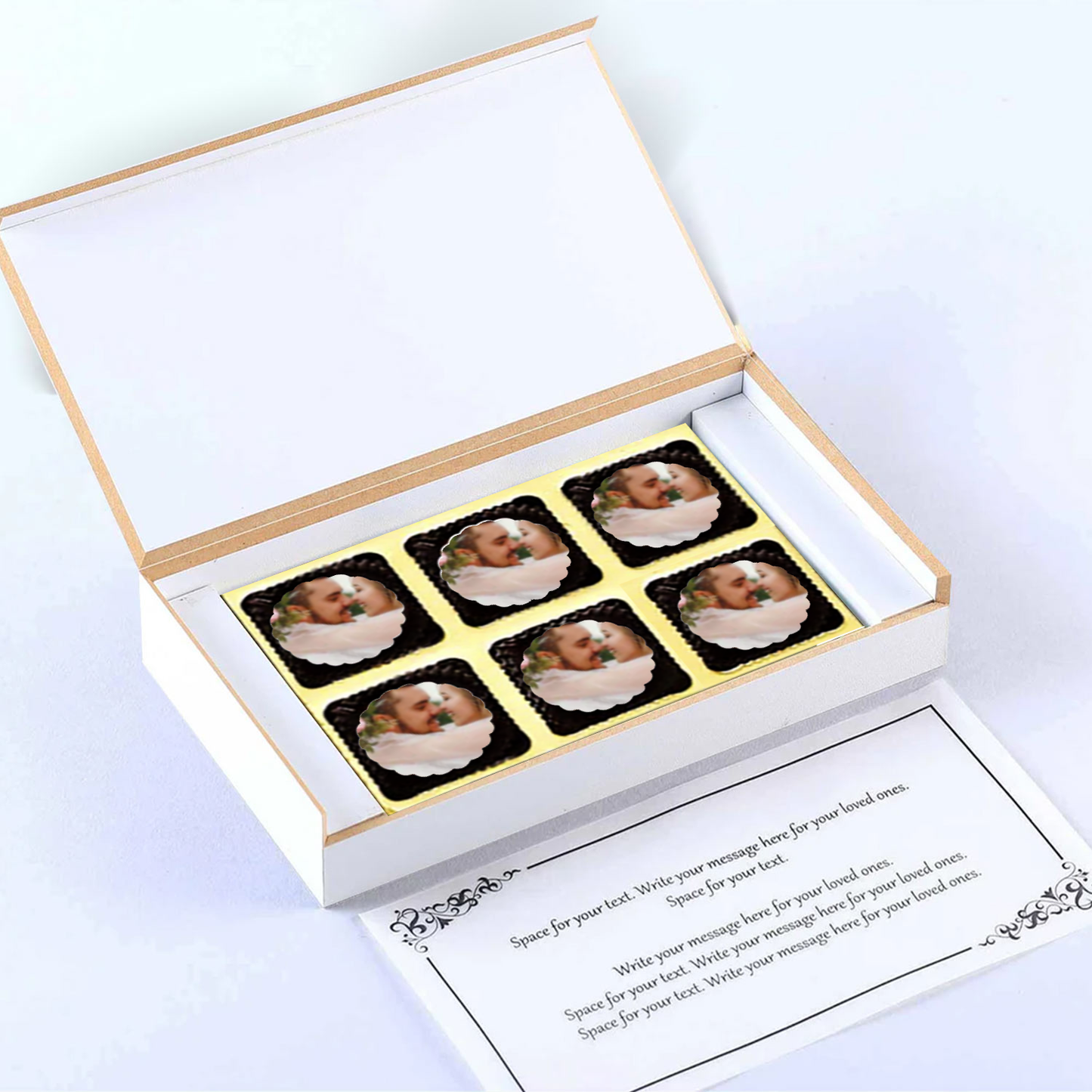 White elegant Box Personalised wrapped chocolates Anniversary Invite