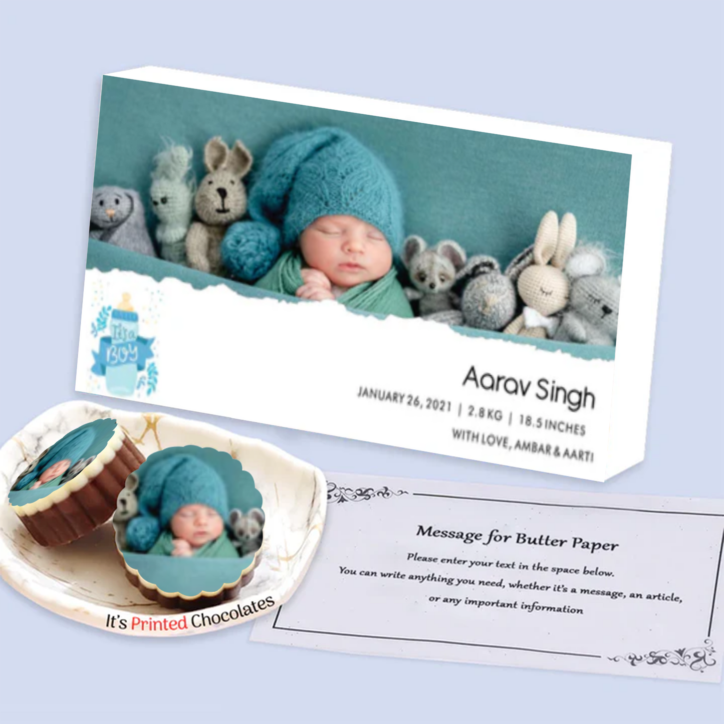 Welcome baby announcement printed chocolates