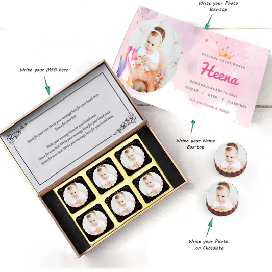 Tiny hearts photo printed chocolates baby announcement
