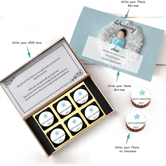 Pretty pink baby announcement photo printed chocolates