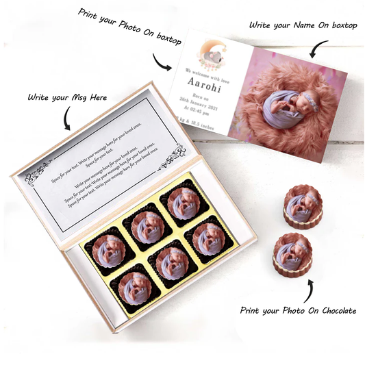 White elegant design photo printed gift for baby announcement