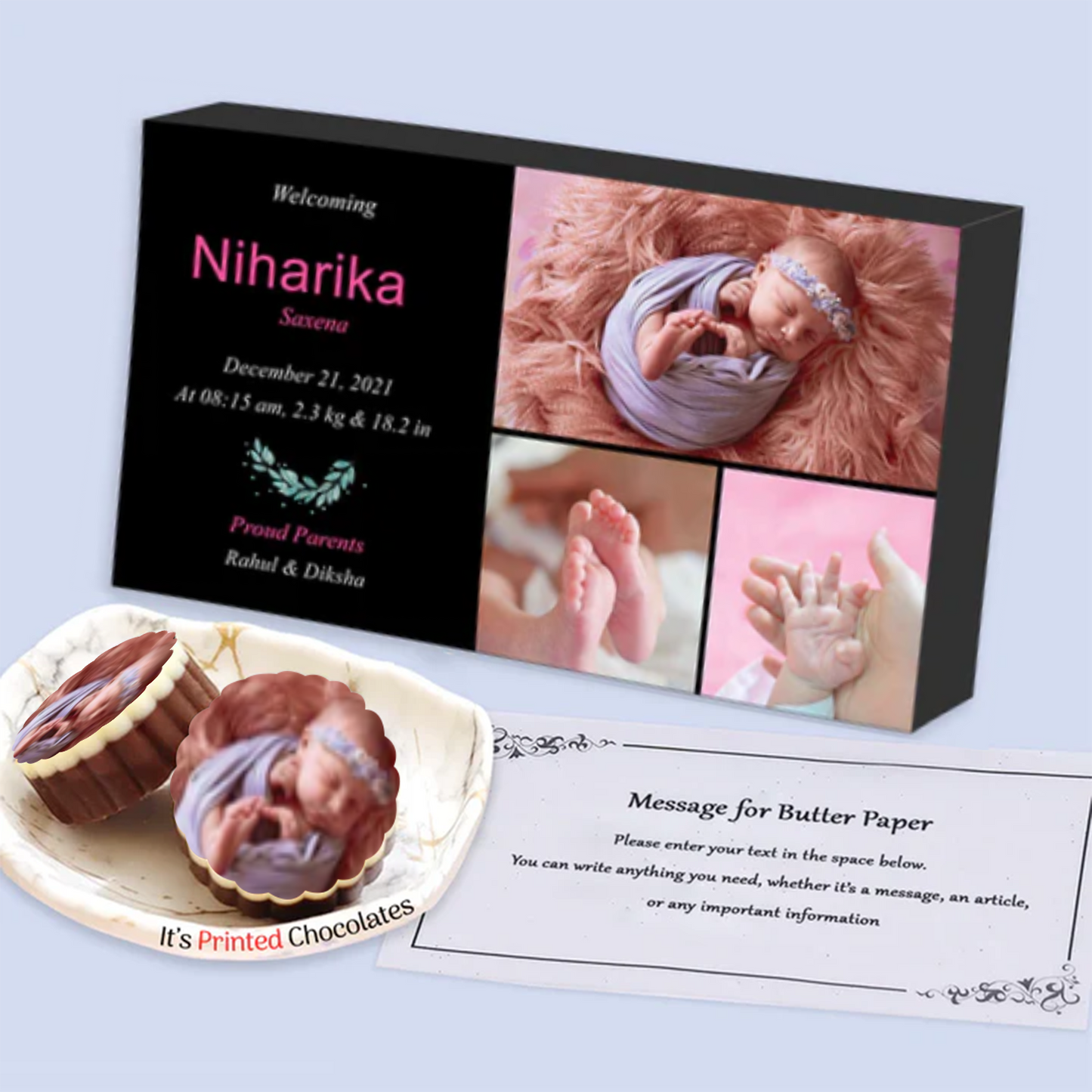 Sleeping with moon & star photo printed chocolates baby announcement