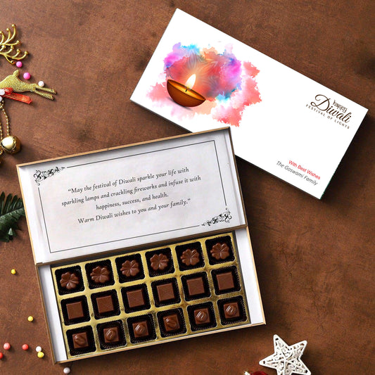 White modern box of wrapped chocolates diwali gift with 18 pcs