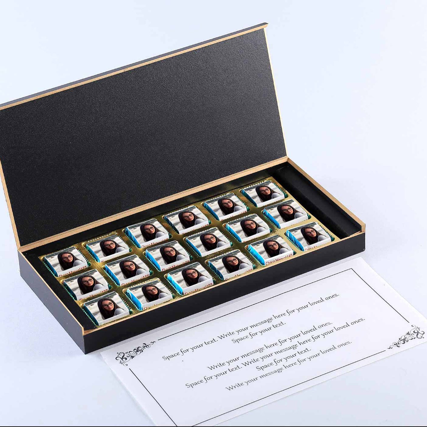 Customised gifts with name and photo printed on chocolate wrapper
