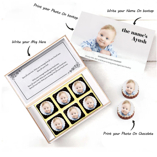 A golden crown printed chocolates Baby boy announcement