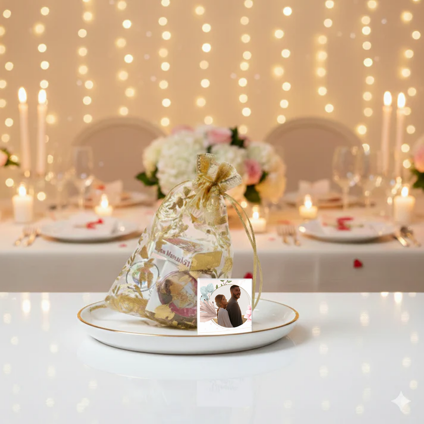 Personalized Chocolate Gift Set in Golden Potli Packaging