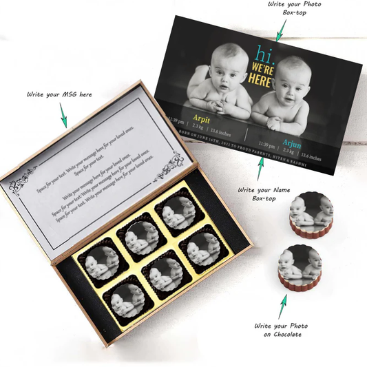 Unique way to announce baby - photo printed chocolates