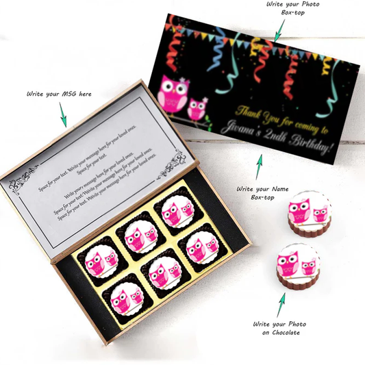 Black elegant box of printed chocolates birthday return gift