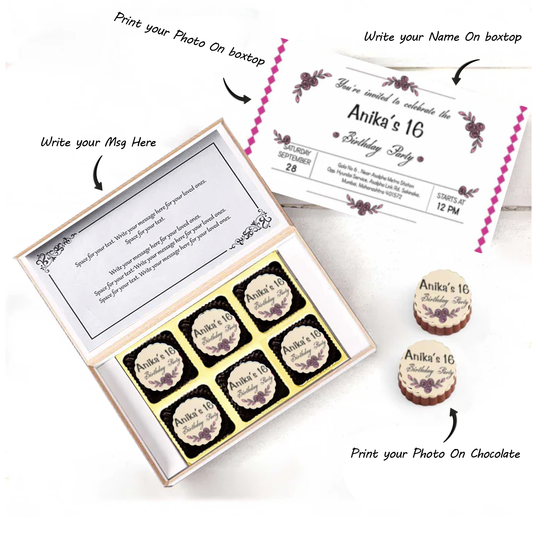 White Elegant Box of Printed Chocolates Birthday Invitation