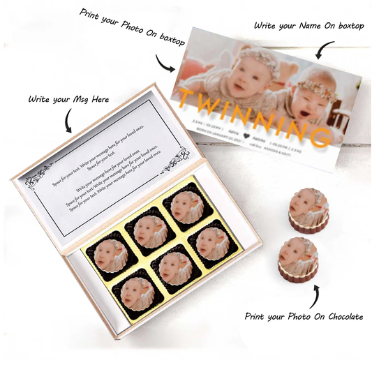 Twinning twins birth announcement printed chocolates