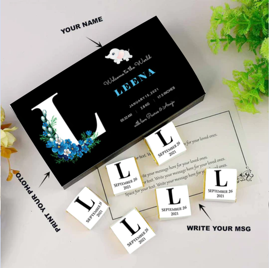 Black elegant box personalised baby announcement