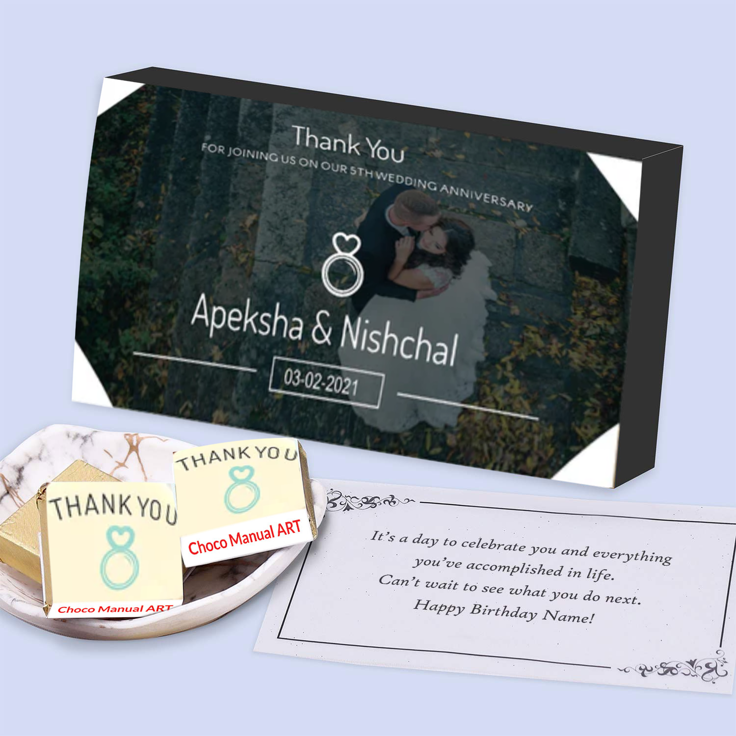 Elegant white anniversary return gift chocolates