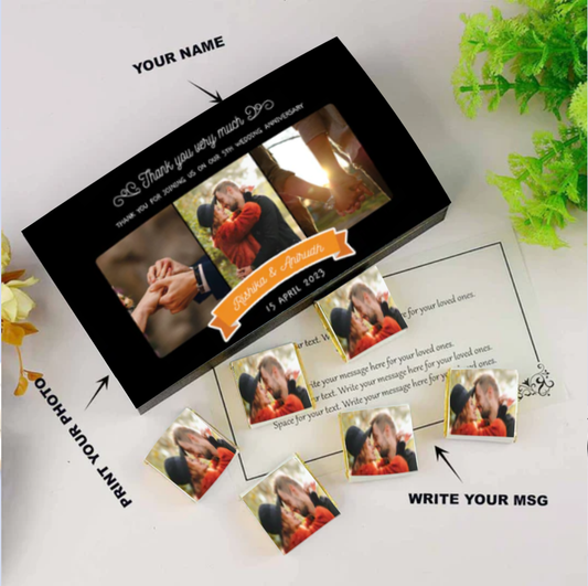 Orange ribbon anniversary return gift chocolates