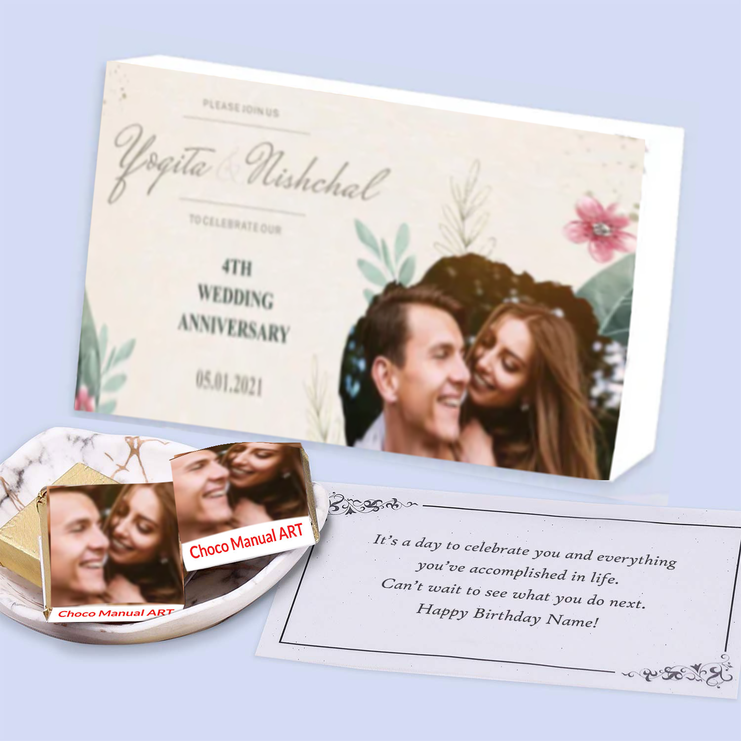 Golden floral Designed Personalised Anniversary Invite