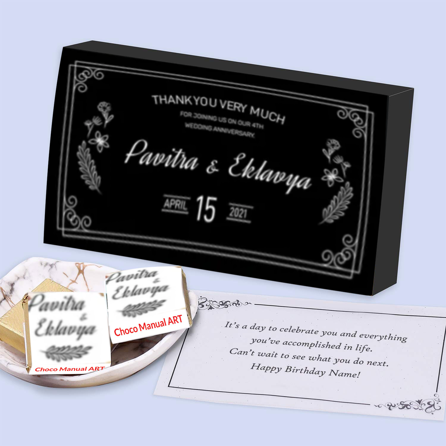 Black elegant box printed chocolates anniversary return gift