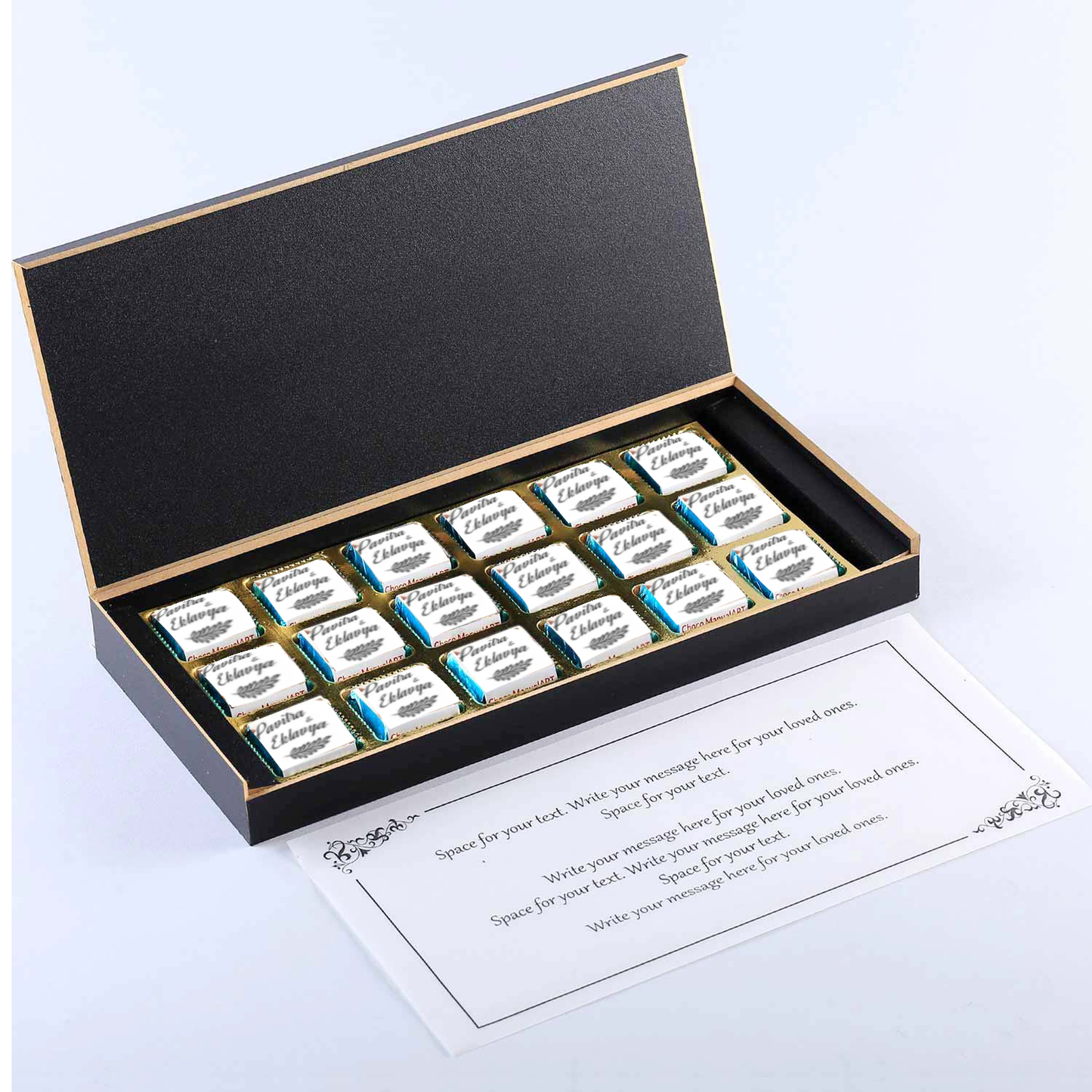 Black elegant box printed chocolates anniversary return gift