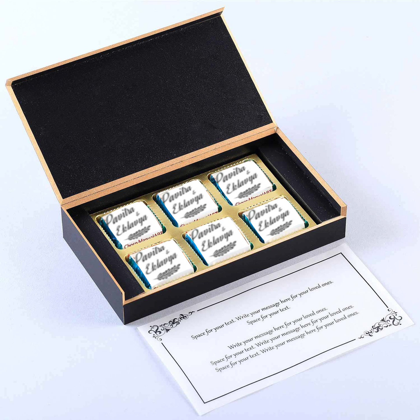 Black elegant box printed chocolates anniversary return gift