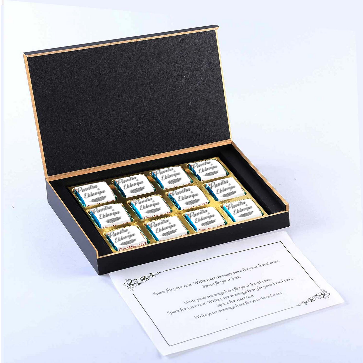 Black elegant box printed chocolates anniversary return gift