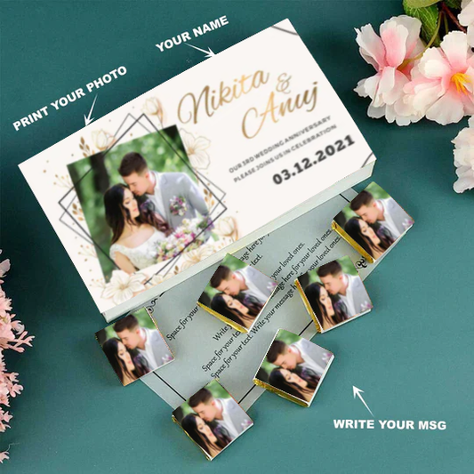 Leaves designed printed chocolates anniversary invite