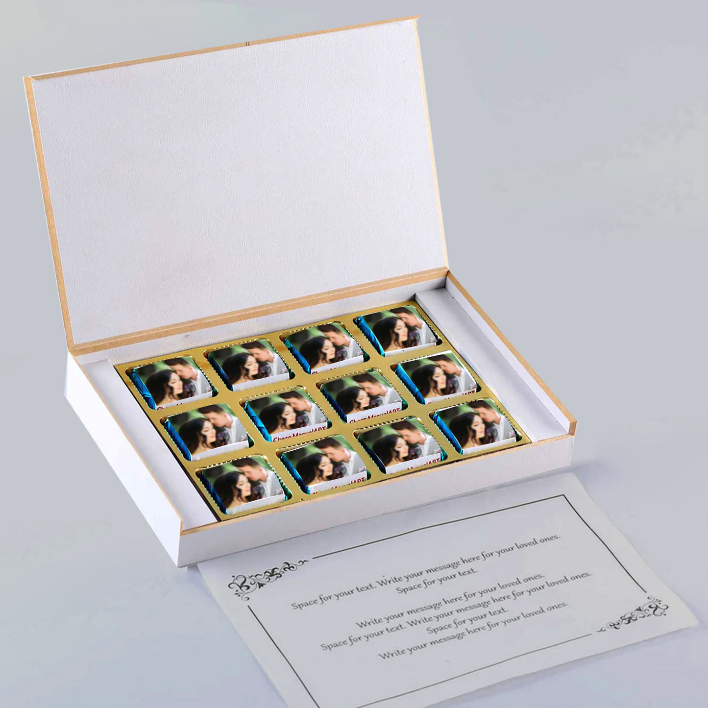Leaves designed printed chocolates anniversary invite
