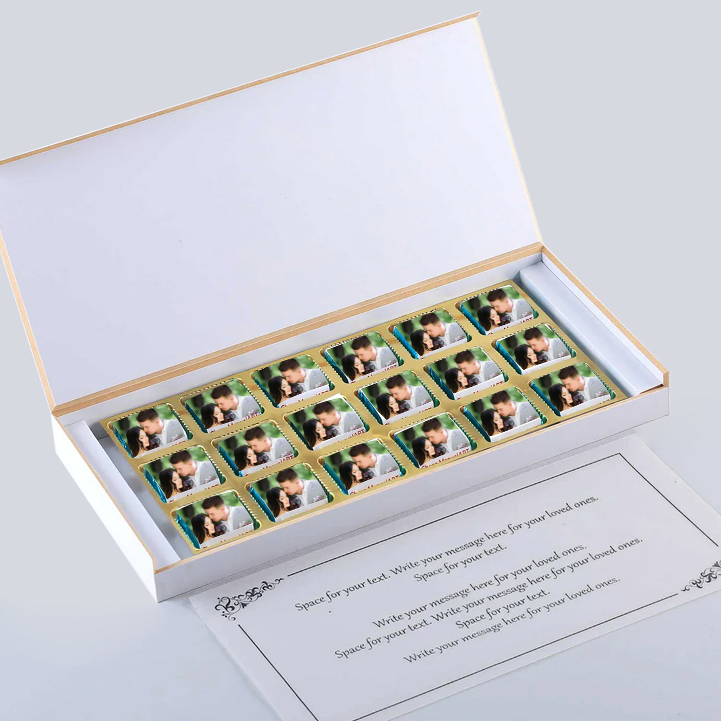 Leaves designed printed chocolates anniversary invite