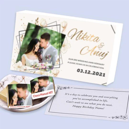 Leaves designed printed chocolates anniversary invite