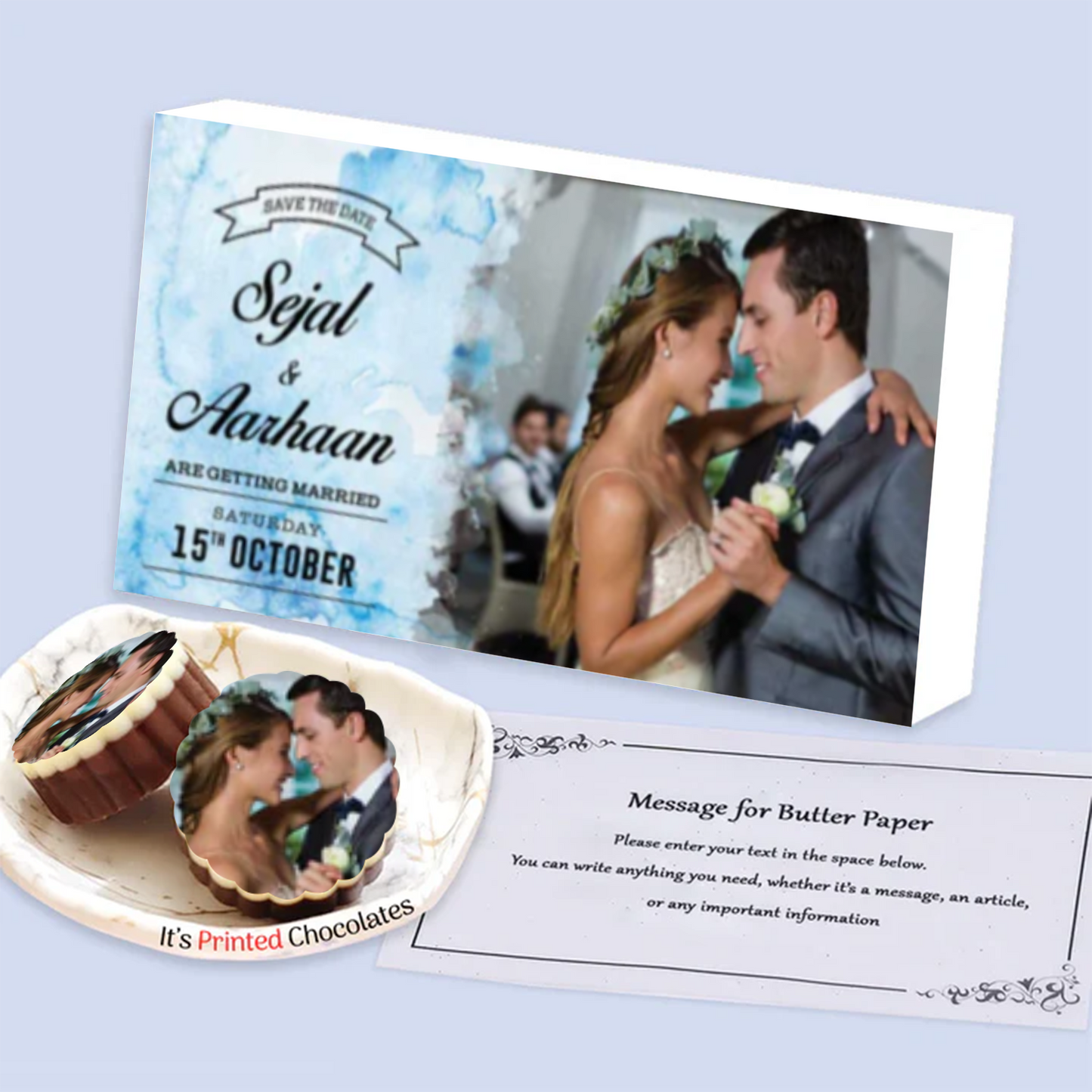 Beautiful blue watercolor personalised wedding invite