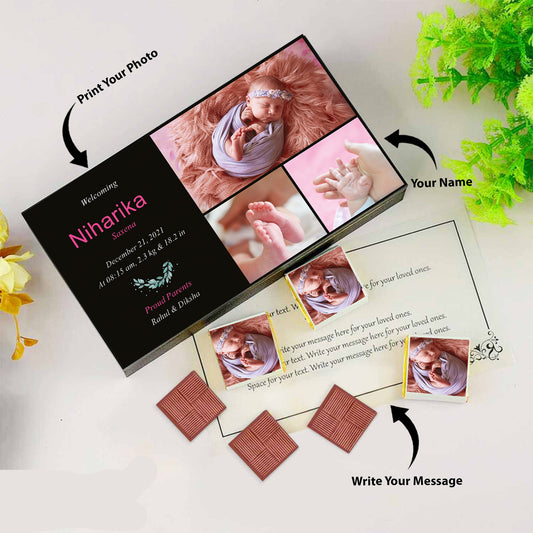 Delicate leaves design personalised baby announcement