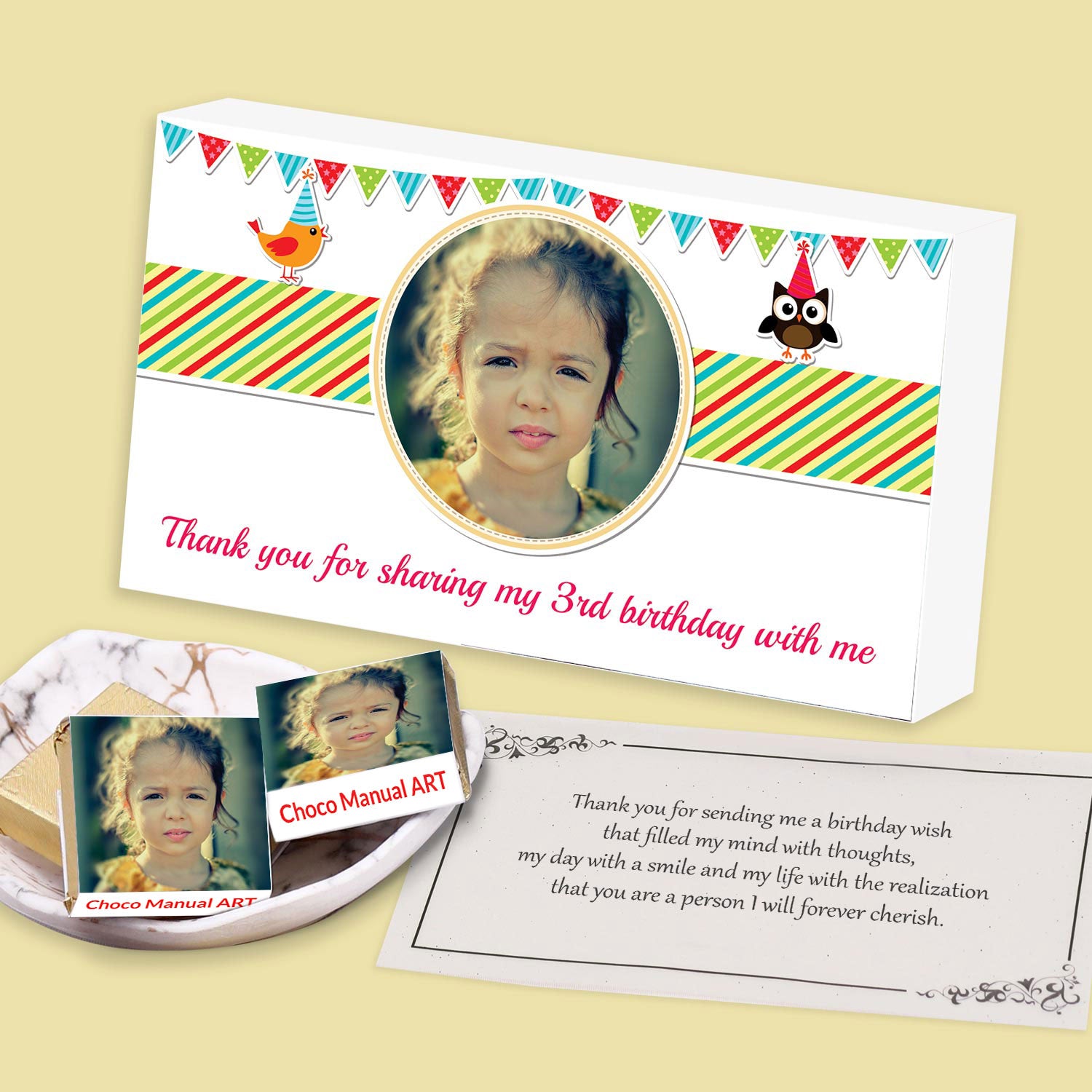 Colorful graphics printed personalised birthday return gift