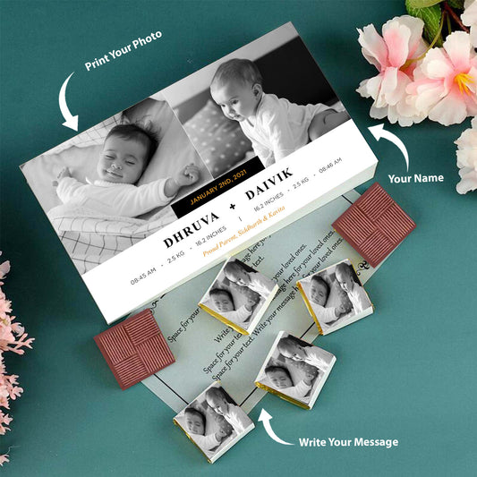 White elegant birth announcement personalised with photo