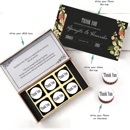 Elegant black box printed chocolates return gift