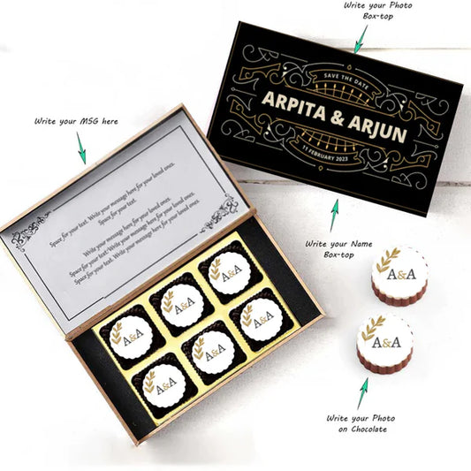 Golden geometrical wreath printed chocolates wedding invite