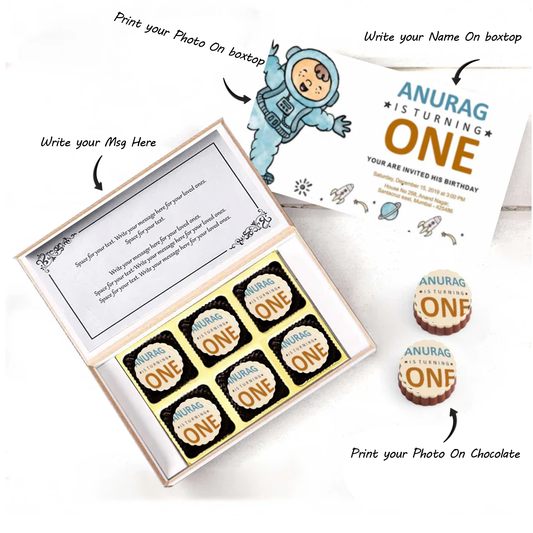 Space theme name Printed chocolates Birthday invitation