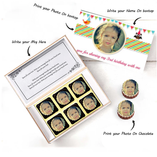 Colorful box of photo printed chocolates birthday return gift