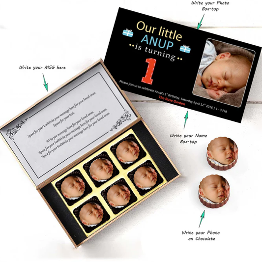 1st Birthday invitation Photo Printed chocolates gift