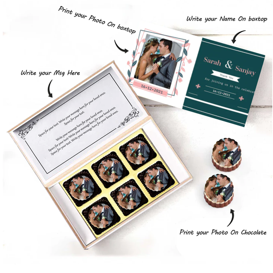 Teal coloured Printed Wedding return gift Chocolates