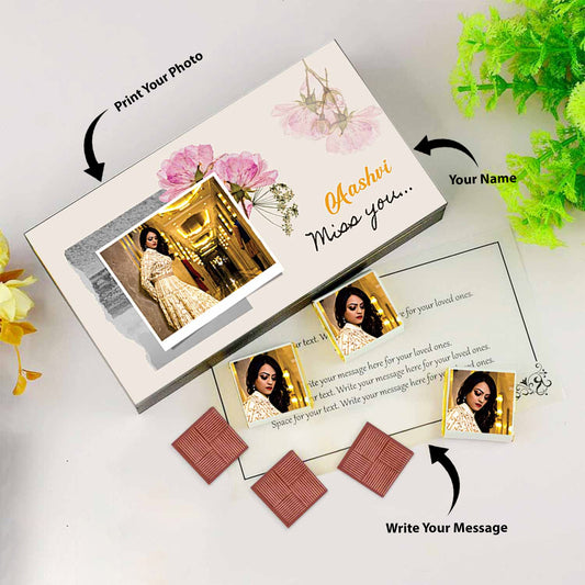 Miss you gifts for boyfriend /friend I Photo printed chocolate box I Delicious chocolates I Free shipping across India I Elegant wooden packaging