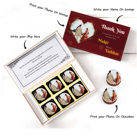 Ornate maroon wedding return gift printed chocolates