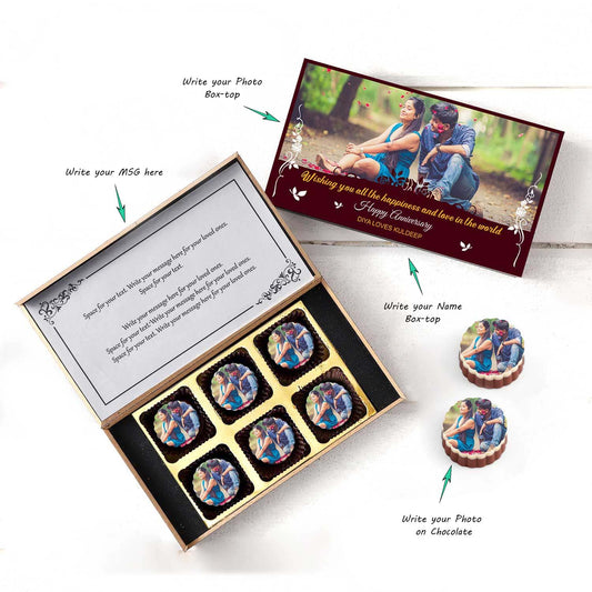 Photo Printed Chocolates For Husband with Personalised Wood en box