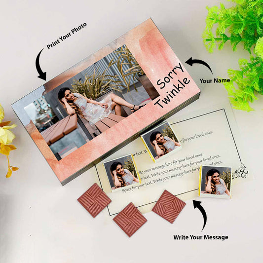 Unique Gift idea to say sorry chocolate box with Image and name printed I Delicious chocolates I Wooden box