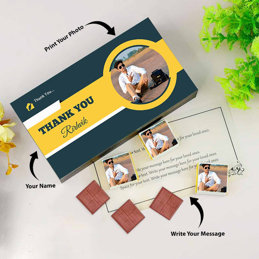 Thank you gift for friend I Delicious chocolates I Picture/Name printed chocolate box I Elegant wooden packaging I Free shipping across India