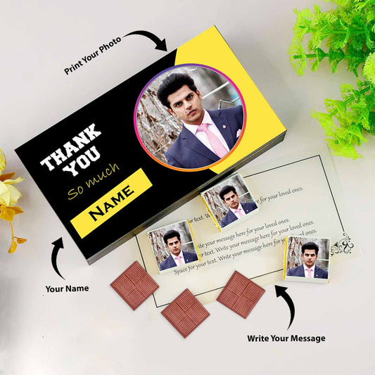 Thank you gift for best friend I Pic/Name printed chocolate box I Delicious chocolates I Free shipping across India I Elegant wooden packaging