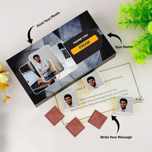 Thank you chocolate box I Photo/Name printed chocolate box I Delicious chocolates I Free shipping across India I Elegant wooden packaging
