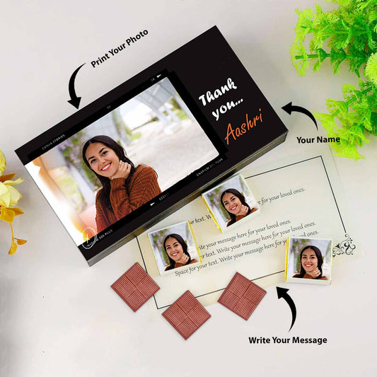 Chocolate Box for Thank You I Delicious chocolates I Photo/Name printed chocolate box I Elegant wooden packaging I Free shipping across India