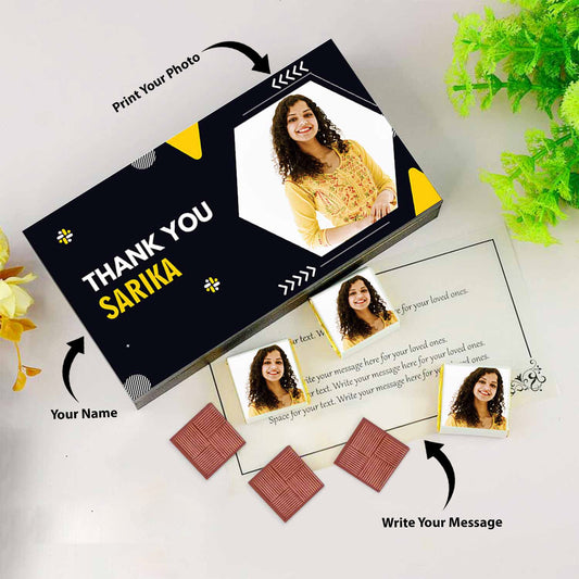 Thank You chocolates I Image/Name printed chocolate box I Delicious chocolates I Free shipping across India I Elegant wooden packaging