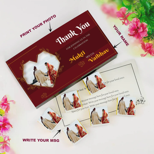 "Thank You" personalised wedding return gift chocolates